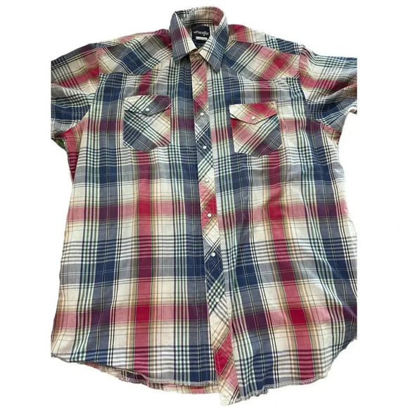 Wrangler Men's plaid short Sleeve snap Button Down Casual Shirts XL - Picture 1 of 4